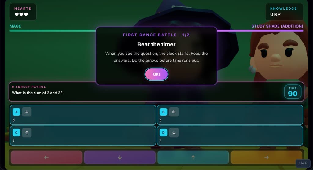 Dance battle question with arrow answer codes